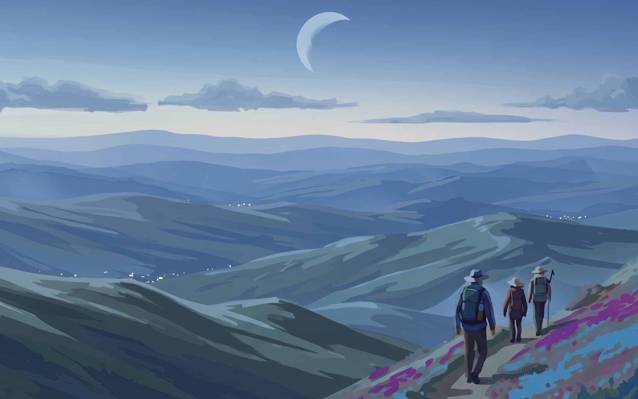 Mountain landscape with hikers